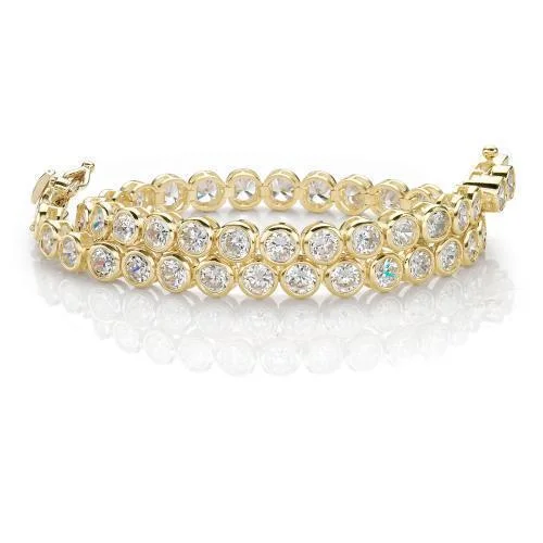 Stretch Bangle Bracelets with Elastic Cord for a Comfortable FitRound Brilliant tennis bracelet with 5.83 carats* of diamond simulants in 10 carat yellow gold