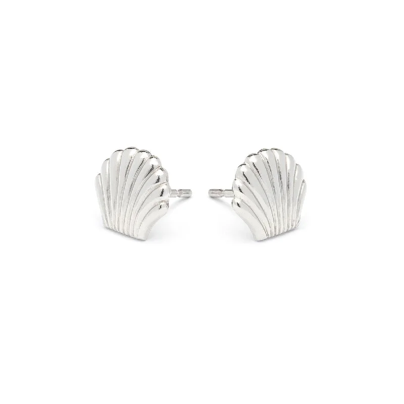 Laser - Engraved Initial Stud Earrings in Silver for a Personalized and Customized AccessoryStainless Steel Seashell Tiny Stud Earrings