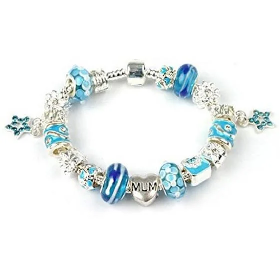 Chamm Bracelets for mindfulnessMum 'Misty Blue' Silver Plated Charm Bead Bracelet