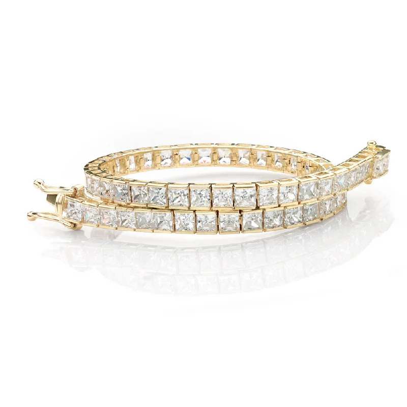 Bangle Bracelets with Adjustable Screw - Closures for a Secure FitPrincess Cut tennis bracelet with 11.34 carats* of diamond simulants in 10 carat yellow gold