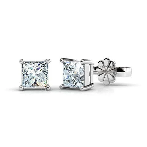 Laser - Engraved Initial Stud Earrings in Silver for a Personalized and Customized AccessoryModern 1.00CT Princess Cut Diamond Stud Earrings in 14KT White Gold