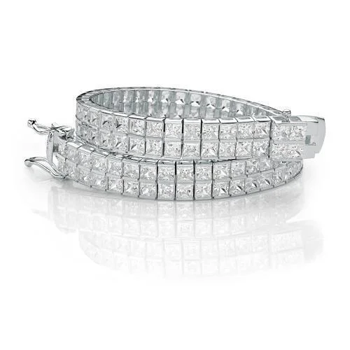 Adjustable Bangle Bracelets with Magnetic Closures for Easy Wear and RemovalPrincess Cut tennis bracelet with 20.52 carats* of diamond simulants in 10 carat white gold