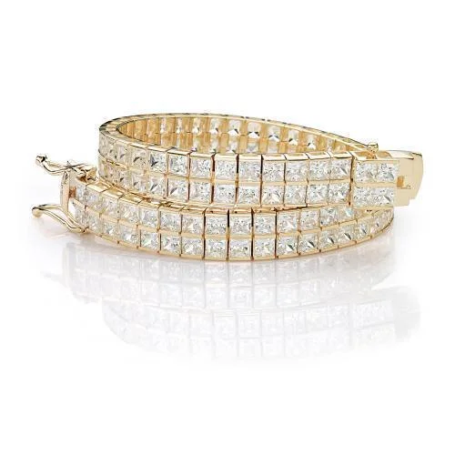 Plus Size Women's Wide Bangle Bracelets in Matte Finish for a Statement PiecePrincess Cut tennis bracelet with 20.52 carats* of diamond simulants in 10 carat yellow gold