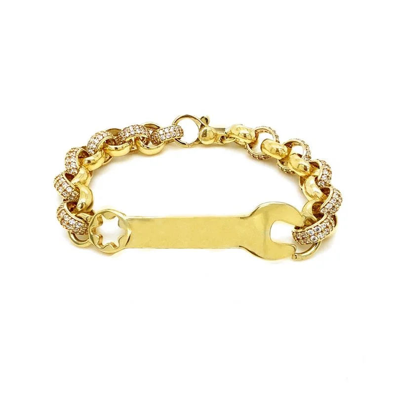 Enamel - Coated Bangles in Vibrant Rainbow Colors for a Playful Style9K Yellow Gold CZ Wrench ID Bracelet /6"