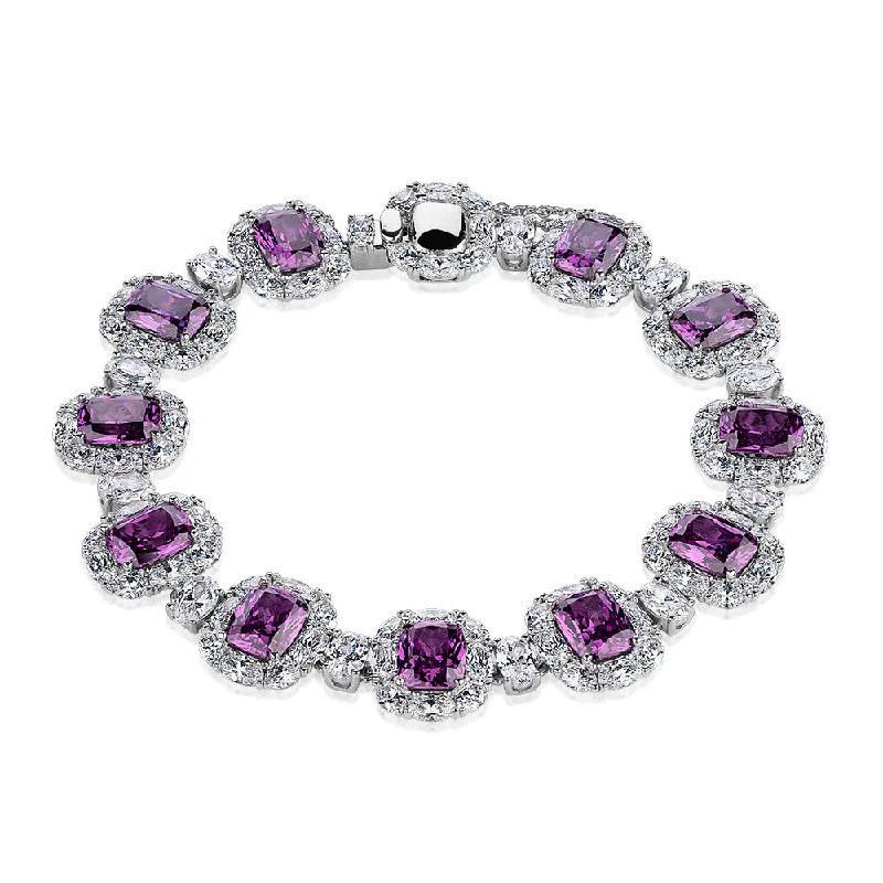 Enamel - Coated Bangles in Vibrant Rainbow Colors for a Playful StyleStatement bracelet with amethyst simulants and 19.11 carats* of diamond simulants in sterling silver