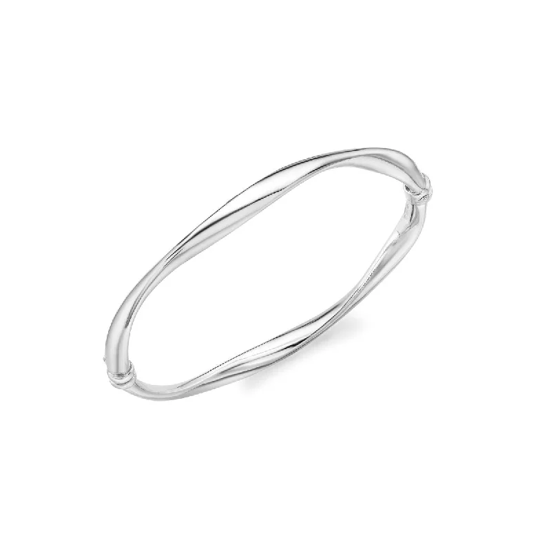 Bangle Bracelets with Adjustable Screw - Closures for a Secure Fit9K White Gold 5mm Wave Tube Bangle