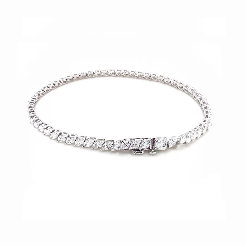 Adjustable Bangle Bracelets with Magnetic Closures for Easy Wear and Removal9K White Gold Marquise Lab Diamond Tennis Bracelet