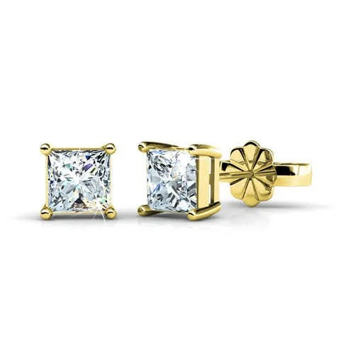 Hypoallergenic Sterling Silver Star - Studded Stud Earrings for Sensitive EarsBeautiful 1.00CT Princess Cut Diamond Stud Earrings in 14KT Yellow Gold