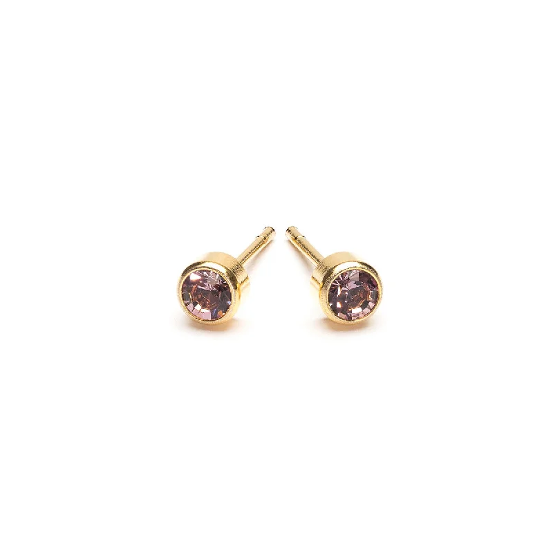 Leather - Inlaid Stud Earrings in Brown for a Rustic and Unique DesignJune Birthstone 14k Gold Plated Earrings