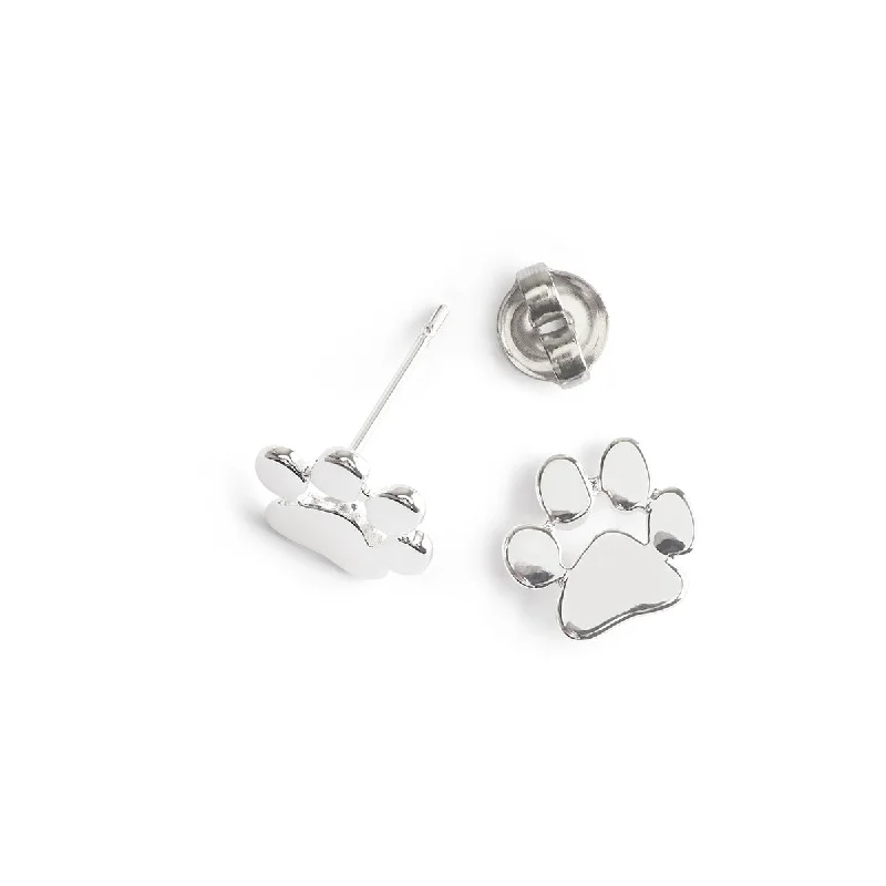 Cubic Zirconia - Encrusted Flower Stud Earrings in Pink for a Girly and Glamorous AccessorySilver Paw Stud Earrings