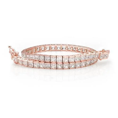 Stretch Bangle Bracelets with Elastic Cord for a Comfortable FitPrincess Cut tennis bracelet with 10.26 carats* of diamond simulants in 10 carat rose gold