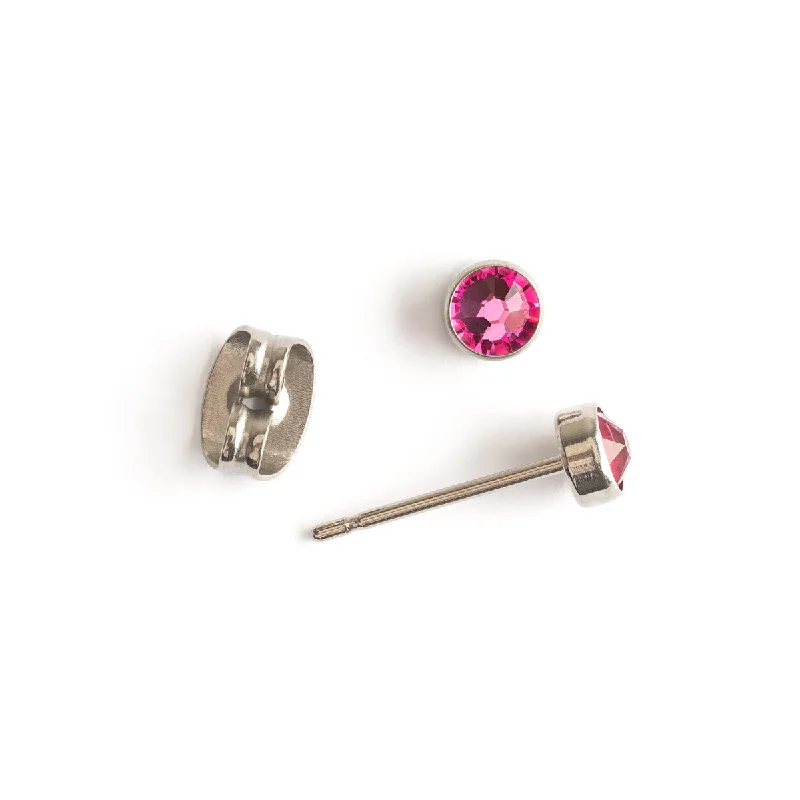 Magnetic - Back Stud Earrings in Black for Easy and Comfortable WearPink Crystal Titanium Stud Earrings