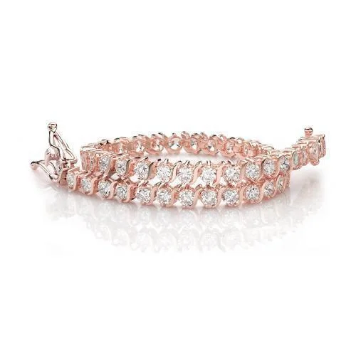 Stretch Bangle Bracelets with Elastic Cord for a Comfortable FitRound Brilliant tennis bracelet with 5.94 carats* of diamond simulants in 10 carat rose gold