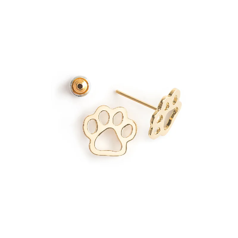 Laser - Engraved Initial Stud Earrings in Silver for a Personalized and Customized AccessoryGold Paw Stud Earrings