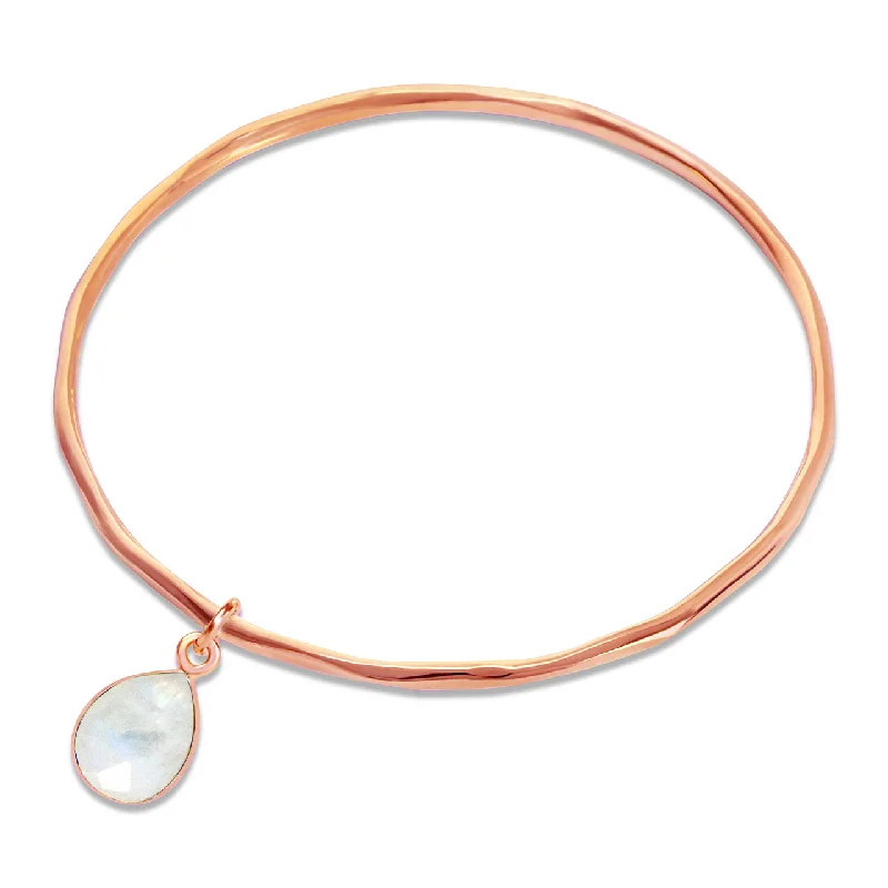 Personalized Chamm BraceletsWhite Quartz Charm Bangle | Rose Gold - April