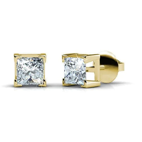 Leather - Inlaid Stud Earrings in Brown for a Rustic and Unique DesignSuperior 1.00CT Princess Cut Diamond Stud Earrings in 14KT Yellow Gold