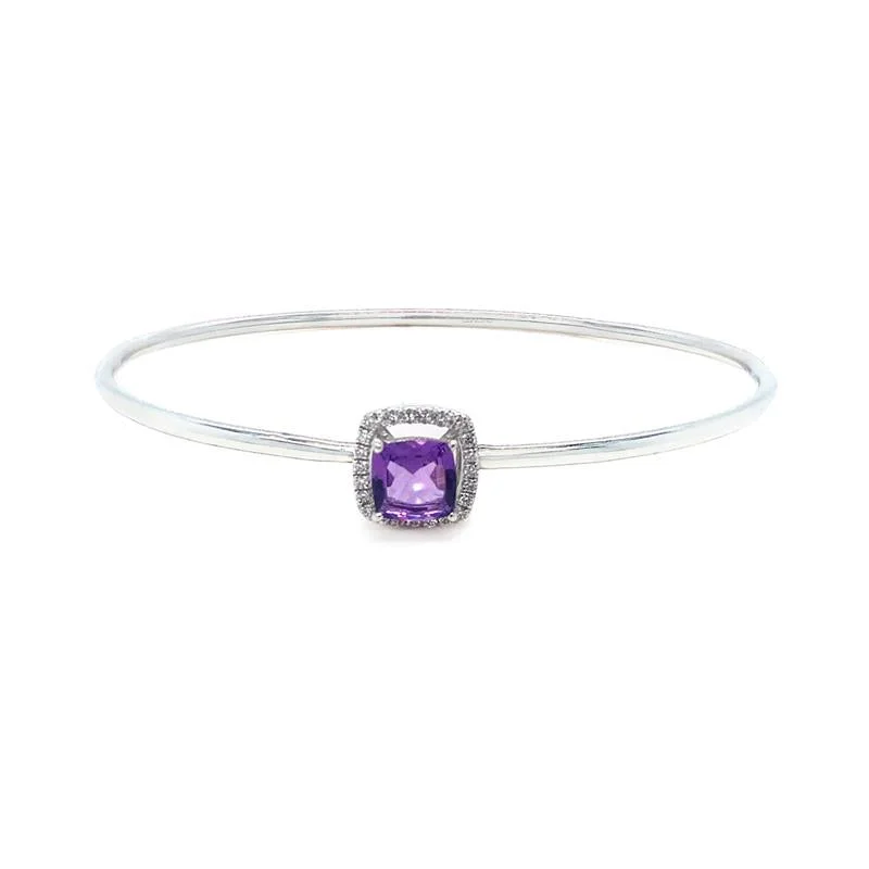 Rose Gold - Plated Bangles with Cubic Zirconia for a Glamorous Touch9K White Gold Diamond & Amethyst Halo Bangle