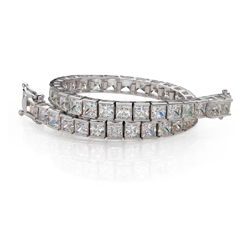 Clear Crystal - Embellished Bangles for a Sparkling and Elegant AppearancePrincess Cut tennis bracelet with 18.72 carats* of diamond simulants in 10 carat white gold