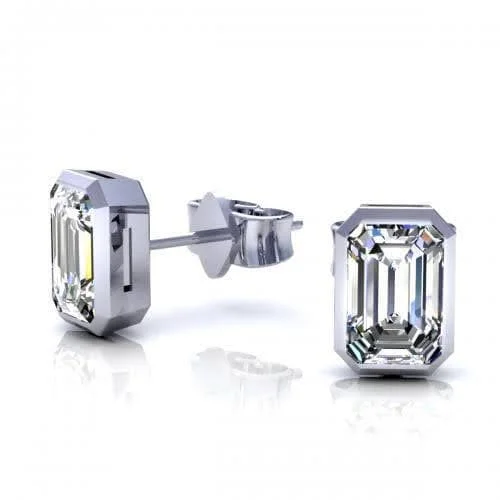 Magnetic - Back Stud Earrings in Black for Easy and Comfortable Wear0.25-2.00 CT Emerald Cut Diamonds - Stud Earrings