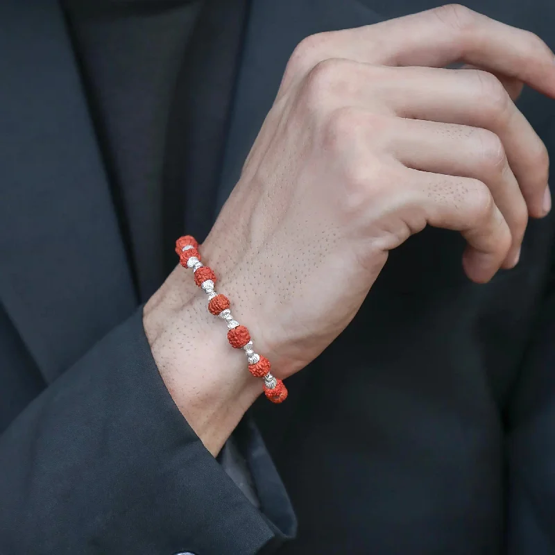 Men's Stainless Steel Bangle with Carbon Fiber Inlays for a Modern EdgeMen's Silver 92.5 Bracelet With Rudraksha Beads