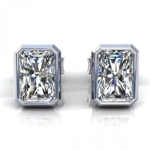 Matte - Finish Titanium Hexagon Stud Earrings for a Sleek and Contemporary Style0.25-2.00 CT Radiant Cut Diamonds - Stud Earrings