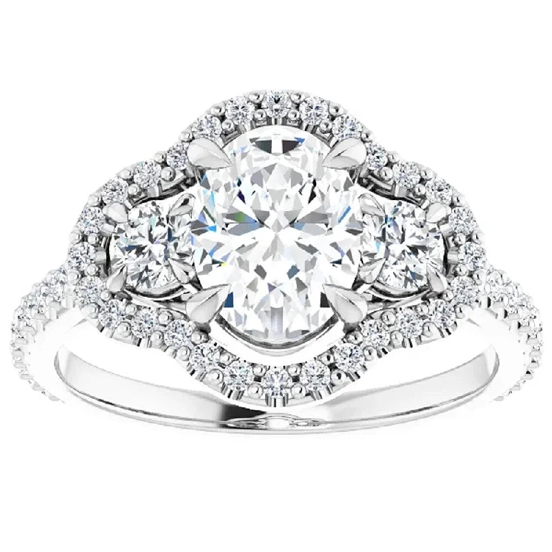 Pearl - and - Diamond - Studded Wedding Bands in White Gold for a Feminine and Elegant Touch1 3/4 Ct Three Stone Halo Diamond & Oval Moissanite Engagement Ring