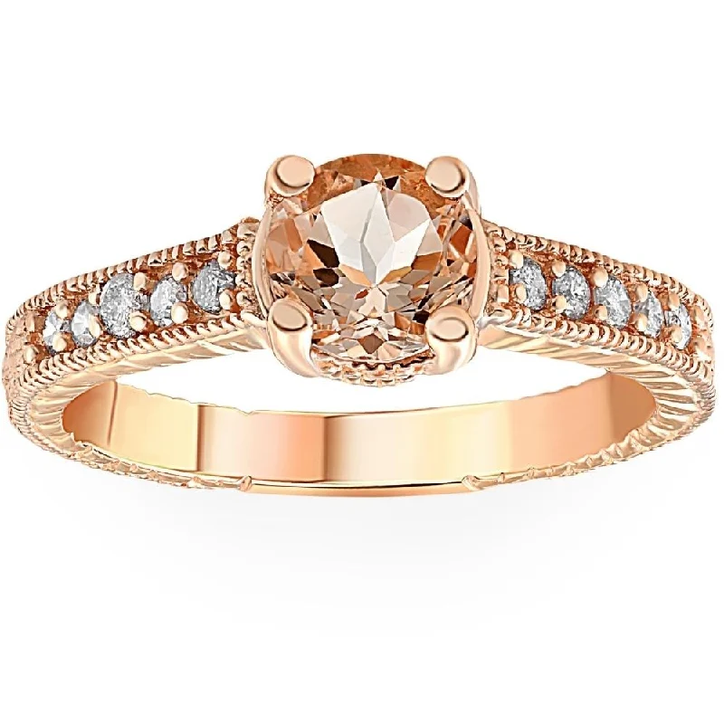 Two - Tone Gold and Silver Wedding Bands with a Twist Design for a Contemporary and Eye - Catching Style1 Ct Morganite & Diamond Vintage Engagement Anniversary Ring in 14k Rose Gold