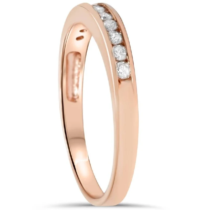 Emerald - Cut Gemstone Wedding Bands in 18K Gold for a Luxurious and Statement - Making Piece14k Rose Gold 1/4 ct Diamond Wedding Ring Channel Set Stackable Womens Anniversary Band