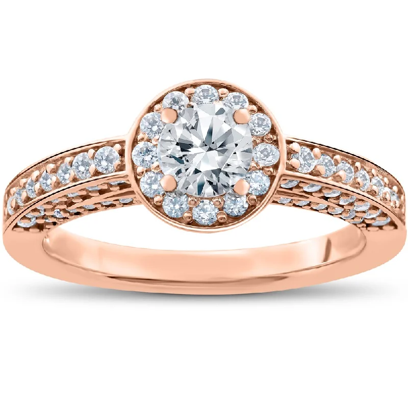 Two - Tone Gold and Silver Wedding Bands with a Twist Design for a Contemporary and Eye - Catching Style14k Rose Gold 1 ct TDW Diamond Halo Engagement Ring - White I-J - White I-J