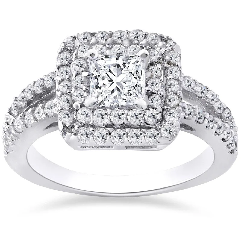 Laser - Etched Floral Design Wedding Bands in Palladium for a Delicate and Intricate Look14k White Gold 1 1/5 ct TDW Pave Double Halo Princess Cut Engagement Ring