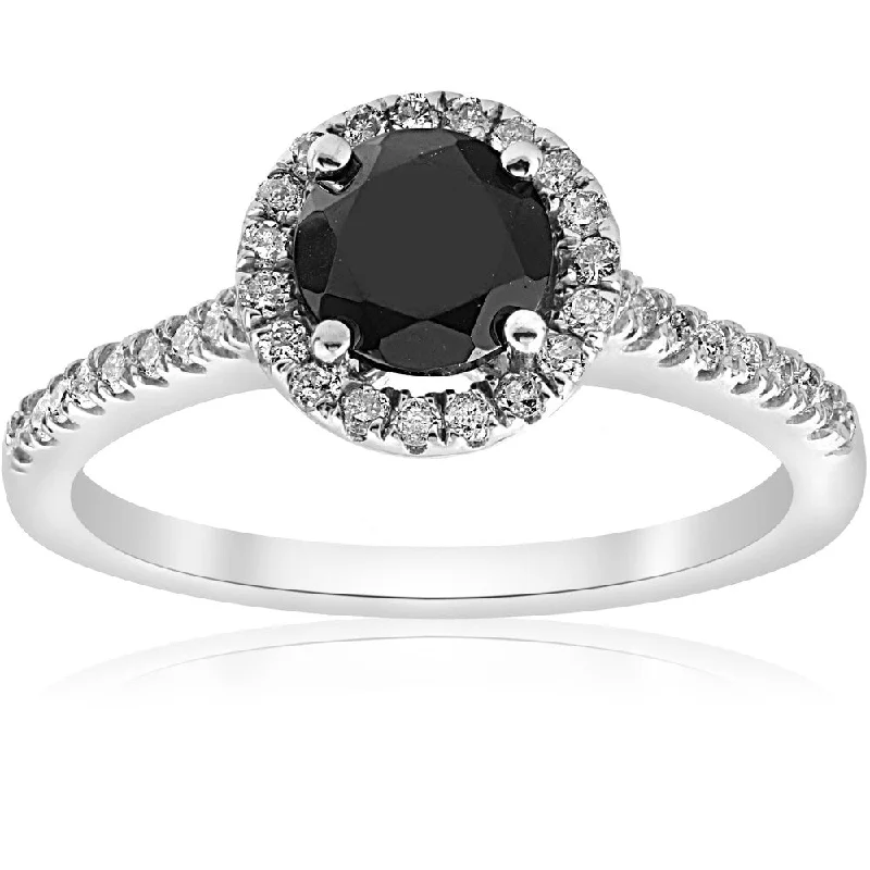 Men's Tungsten Carbide Wedding Bands with a Matte Finish and Grooved Details for a Modern and Durable Option14k White Gold 1 3/8 ct TDW Diamond & Black Spinel Halo Pave Engagement Ring (I-J,I2-I3)