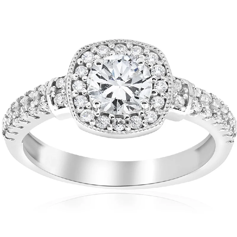 Art Deco - Inspired Wedding Bands with Geometric Patterns in Platinum for a Retro and Glamorous Style14k White Gold 1 ct TDW Diamond Cushion Halo Vintage Engagement Ring (I-J,I2-I3)