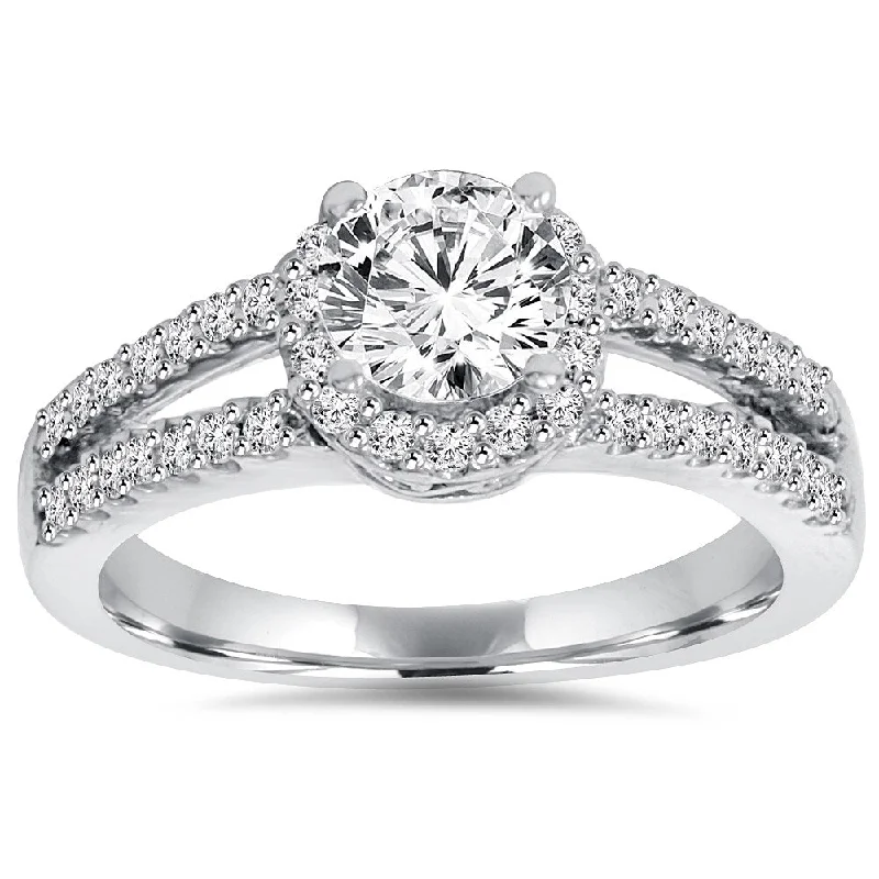 Platinum Celtic - Inspired Wedding Bands with Intricate Knotwork Patterns for a Symbolic and Stylish Choice14k White Gold 1 ct TDW Lab-Grown Diamond Halo Engagement Ring