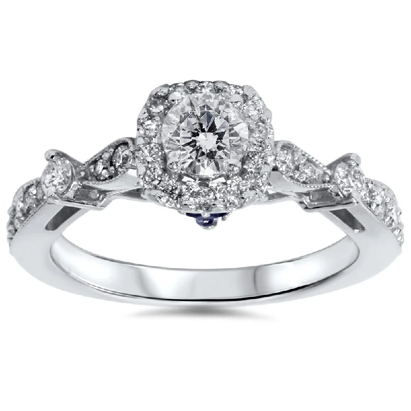 Art Deco - Inspired Wedding Bands with Geometric Patterns in Platinum for a Retro and Glamorous Style14k White Gold 1ct TDW Cushion-cut Halo Diamond Engagement Ring with Sapphire Accent