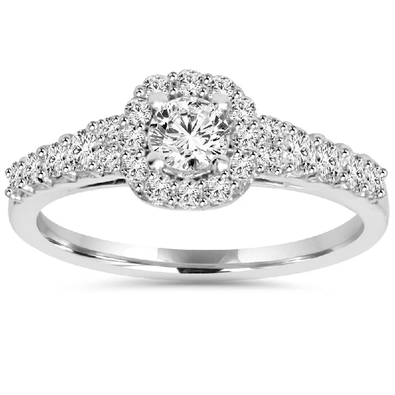 Laser - Etched Floral Design Wedding Bands in Palladium for a Delicate and Intricate Look14k White Gold 3/4ct TDW Diamond Halo Engagement Ring