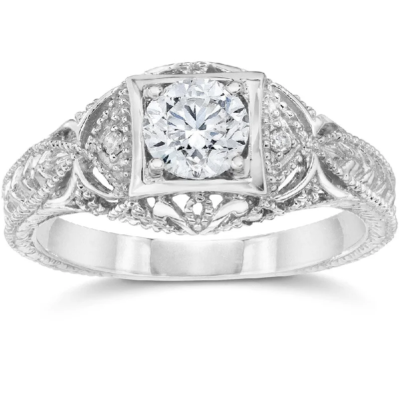 Art Deco - Inspired Wedding Bands with Geometric Patterns in Platinum for a Retro and Glamorous Style14k White Gold 5/8 ct TDW Vintage Diamond Antique Engagement Ring