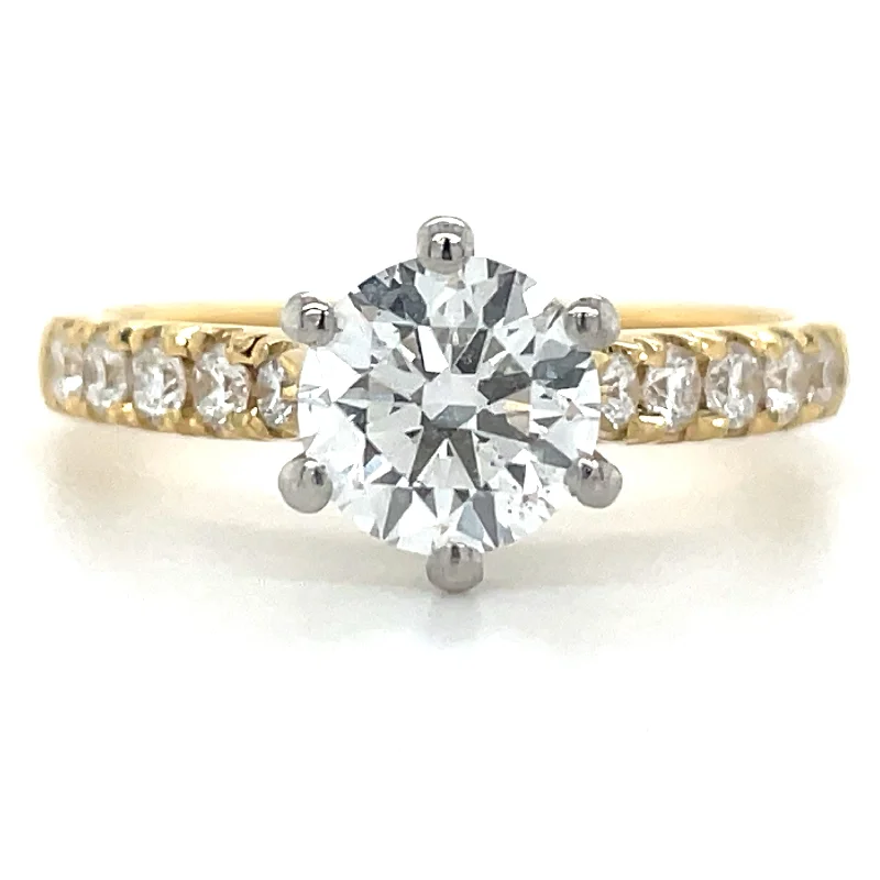 Pear - Shaped Engagement Rings in Yellow Gold with a Diamond - Encrusted BandFelicity - 18ct Yellow Gold 1.25ct Laboratory Grown Six Claw Round Solitaire Diamond Engagement Ring With Castle Set Shoulders