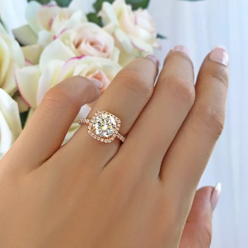 Heart - Shaped Engagement Rings in 14K Pink Gold for a Romantic Proposal2.25 ctw Square Halo Ring - Rose GP