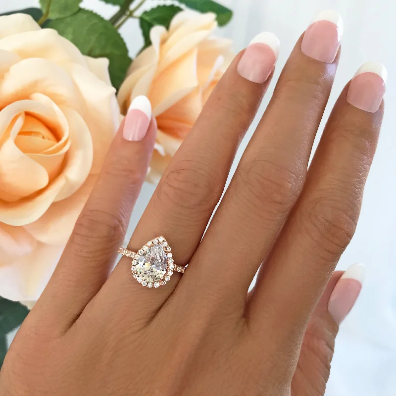 Heart - Shaped Engagement Rings in 14K Pink Gold for a Romantic Proposal2.5 ctw Pear Halo Ring - Rose GP