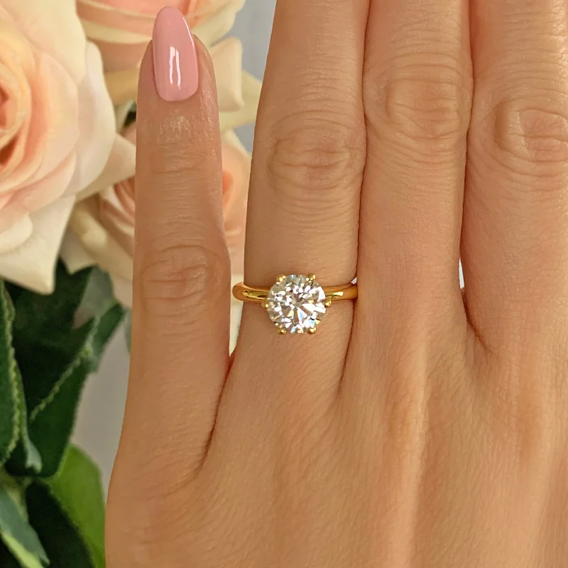 Solitaire Engagement Rings with a High - Clarity Round Diamond and Tapered Band2 ct Classic V Style 6 Prong Solitaire Ring - Yellow GP