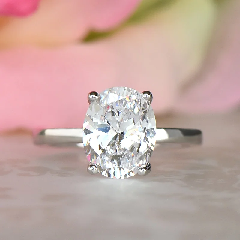 Emerald Cut Engagement Rings with Platinum Gallery and Split Shank Design3 ct Oval Solitaire Ring - 30% off Final Sale