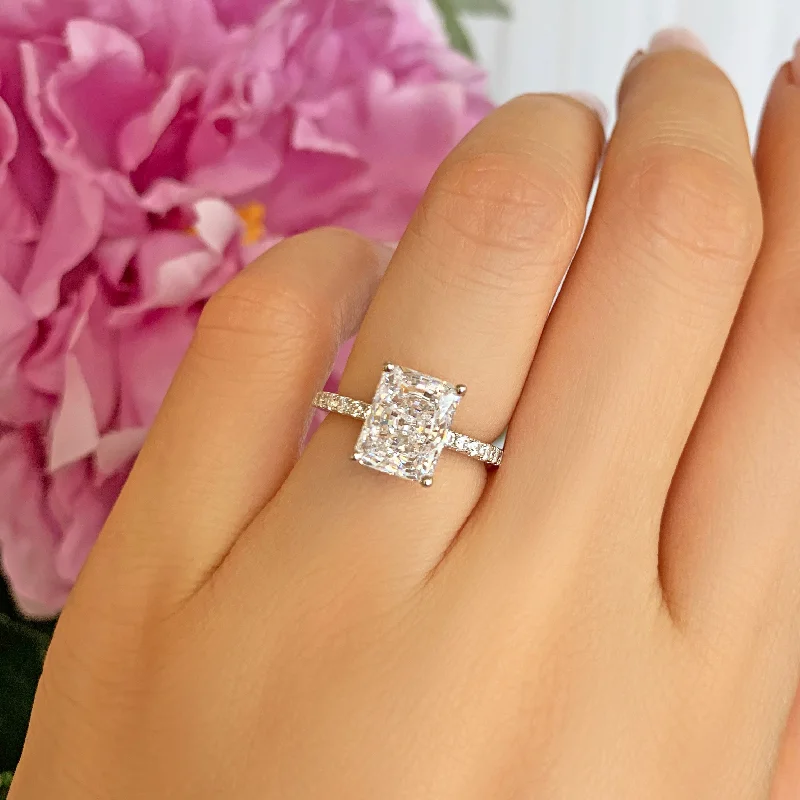 Solitaire Engagement Rings with a High - Clarity Round Diamond and Tapered Band3 ctw Radiant Accented Solitaire Ring - 10k Solid White Gold