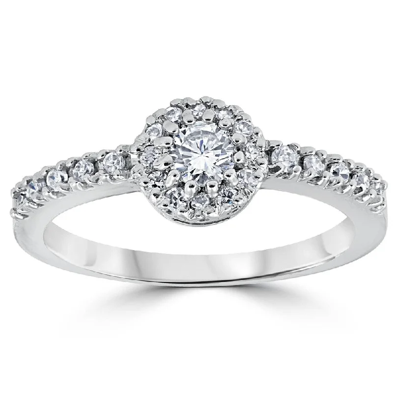 Art Deco - Inspired Wedding Bands with Geometric Patterns in Platinum for a Retro and Glamorous Style5/8ct Pave Halo Lab Created Diamond Engagement Ring 14K White Gold