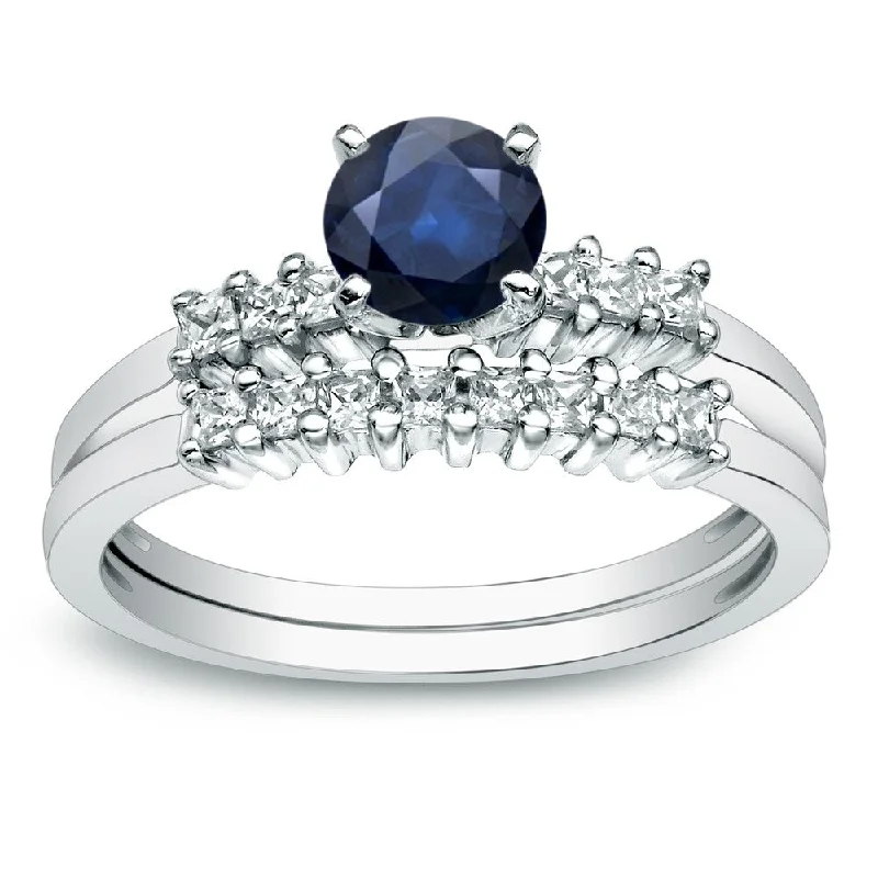 Adjustable Engagement Rings with a Flexible Band and a Princess - Cut Center DiamondAuriya 14k Gold 1/2ct Round Blue Sapphire and 1/2ctw Diamond Engagement Ring Set