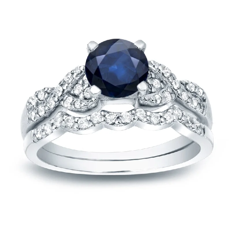 Cathedral - Style Engagement Rings with a Raised Center Stone and Intricate MetalworkAuriya Braided Twist 3/5ct Blue Sapphire and 2/5ctw Diamond Engagement Ring Set 14K Gold