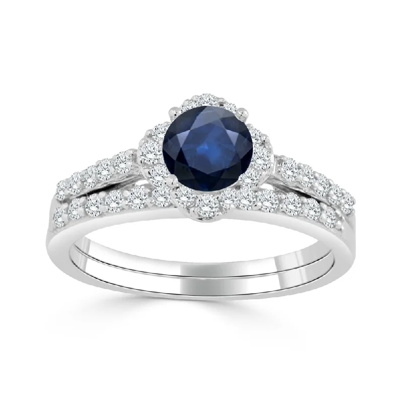 Solitaire Engagement Rings with a High - Clarity Round Diamond and Tapered BandAuriya Floral 1/2ct Blue Sapphire and 1/2ctw Halo Diamond Engagement Ring Set 14k Gold