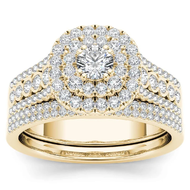 Signature - Design Engagement Rings with a Brand - Exclusive Pattern and Premium DiamondsDe Couer IGI Certified 10k Yellow Gold 1ct TDW Diamond Double Halo Engagement Ring Set with One Band