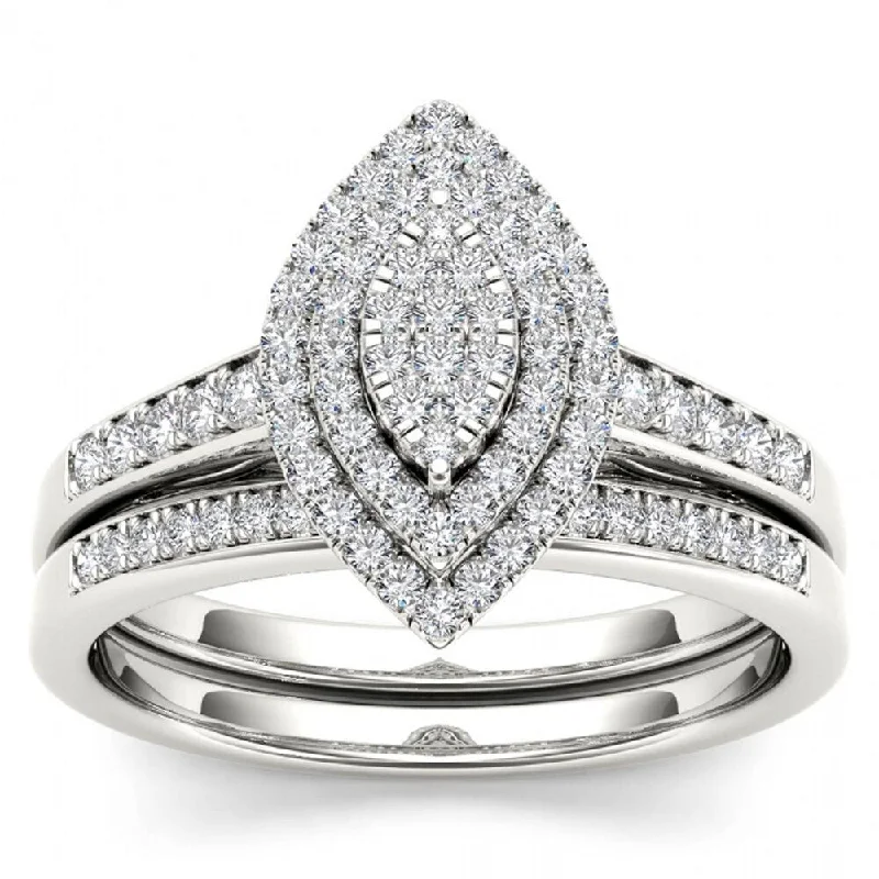 Cathedral - Style Engagement Rings with a Raised Center Stone and Intricate MetalworkDe Couer IGI Certified 14k White Gold 1/3ct TDW Diamond Marquise Shape Halo Engagement Ring Set