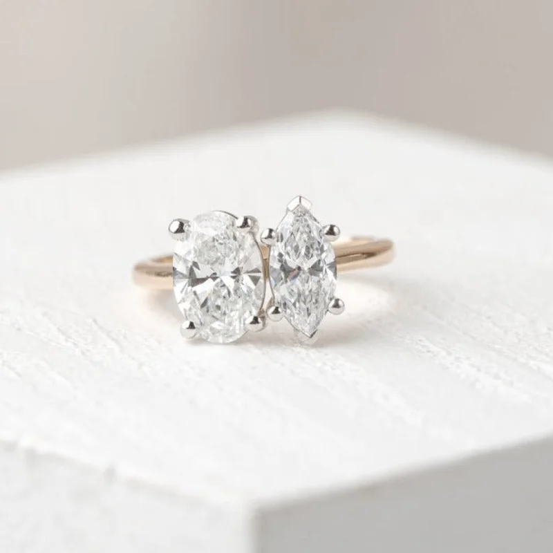 Three - Stone Engagement Rings Symbolizing Love's Past, Present, and Future with Asscher - Cut DiamondsLara Oval and Marquise Toi et Moi Diamond Engagement Ring