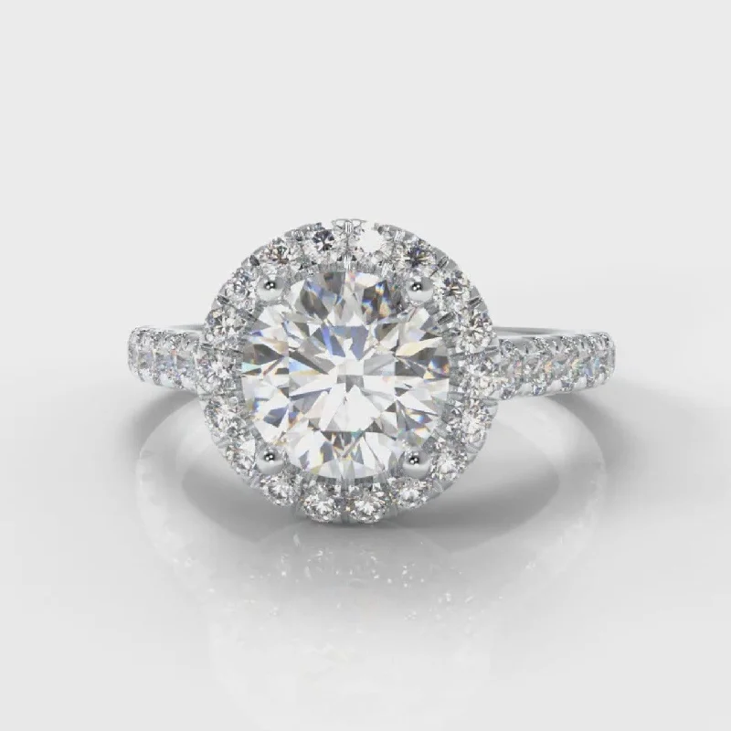 Solitaire Engagement Rings with a High - Clarity Round Diamond and Tapered BandMicropavé Round Brilliant Cut Diamond Halo Engagement Ring